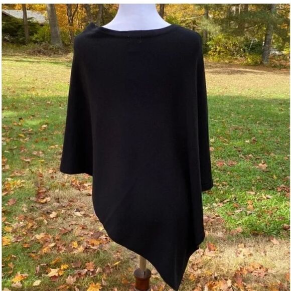 Poncho with Silver Sequins Believe Cotton Blend Black One Size - Picture 5 of 9